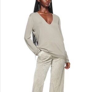 Rick Owens 100% Wool V-Neck Sweater in Light Gray Low V Neck Made in Italy S